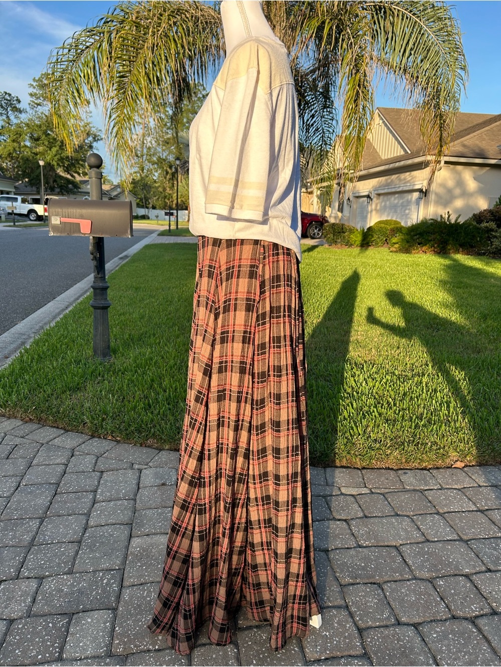 NWT🌷Free People Plaid Printed Mid Rise A-Line Maxi Skirt - Picture 7 of 15